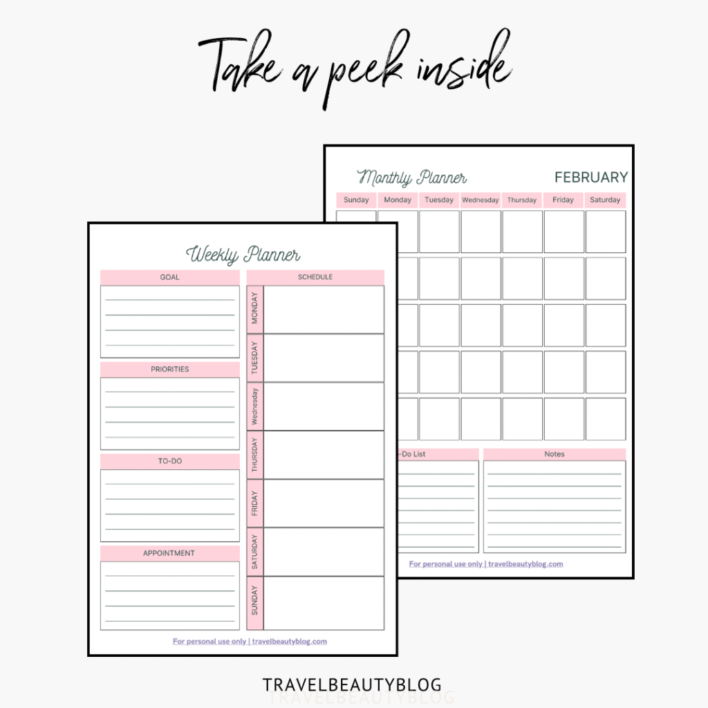Undated Monthly Planner - TravelBeautyBlog